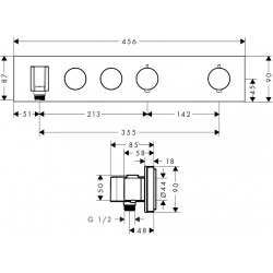 Module thermostatique Select encastré 460 x 90 mm avec 2 fonctions (18355000)