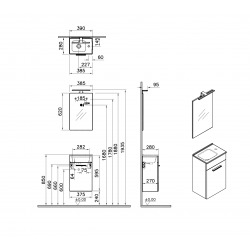 Mia ensemble meuble 39x61x28 cm avec miroir, lavabo et éclairage LED, Blanc brillant (MIASET40B)