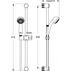  Barre de douche Aqua 61 cm, Douchette 2 jets, chromé (D6040AA)