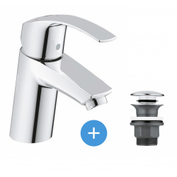 Grohe Eurosmart Set Mitigeur lavabo Taille S + Bonde clic clac Grohe pour lavabo avec trop-plein (32154002-CLICCLAC)