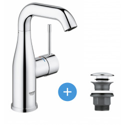 Grohe Essence Set Mitigeur monocommande 1/2" Lavabo Taille M + Bonde clic clac Grohe pour lavabo avec trop-plein (23463001-CLICCLAC)