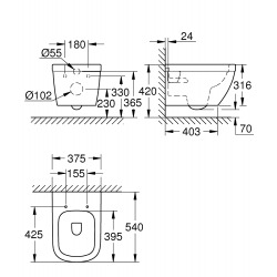  Euro Ceramic Cuvette Suspendue sans abattant avec Pureguard, Blanc alpin (39538000)