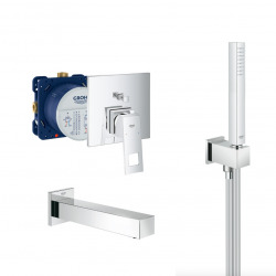 Grohe Eurocube Set Mitigeur mécanique et corps d'encastrement + Bec bain StarLight + Douchette stick 1 jet, Chrome (24062cube-Bain)