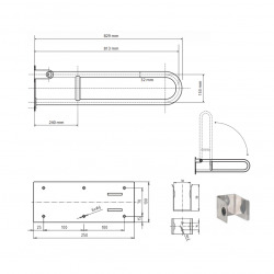 HELP Barre de maintien relevable 81,3cm en forme de U, Métal, Blanc (301102084)