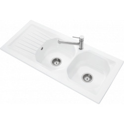 Villeroy & Boch Nestor Plus Évier à encastrer 113x51,5cm avec 2 cuves et égouttoir réversible, siphon inclus, Céramique , Blanc  (33910101)
