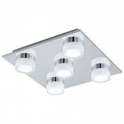 Eglo Romendo Plafonnier LED avec 5 spots 32x32cm forme carrée, 3000K blanc chaud, Acier (94654)