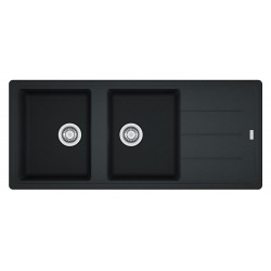 Franke Basis BFG 621 Evier 116x50cm avec double cuve et égouttoir réversible, Fragranit+, Noir (BFG621ON)