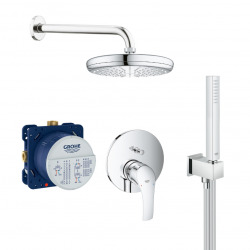 Grohe Eurosmart Set de douche tout en 1 avec douche de tête 21cm + Douchette 1 jet, Chrome (25219001-PERFECTCUBE)