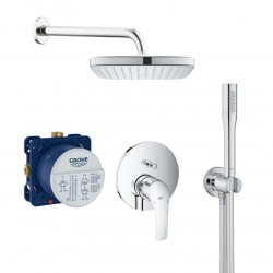 Grohe Eurosmart Set de douche tout en 1 avec douche de tête 25cm + Douchette 1 jet, Chrome (25219001-VITALIOSTICK)