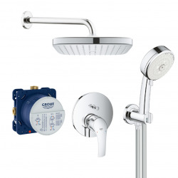 Grohe Eurosmart Set de douche tout en 1 avec douche de tête 25cm + Douchette 3 jets, Chrome (25219001-VITALIO3JETS)