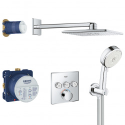 Grohe Grohtherm SmartControl Set de douche tout en 1 avec douche de tête 31cm + Douchette 3 jets, Chrome (34712000-3103JETS)