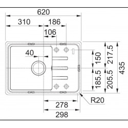  Malta - BSG 611-62 Evier 62x43,5cm avec égouttoir réversible, Fragranit+, Onyx (BSG611-62ON)