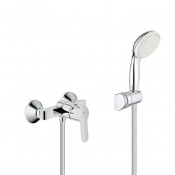 Grohe Set de douche Mitigeur Bauedge + Douchette à main 2 jets Tempesta 100 avec support mural, Chrome (MitigeurD1-Tempesta3)