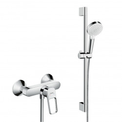 Hansgrohe Set de douche Logis Loop Mitigeur de douche + Douchette 2 jets + Barre de douche 65cm + Flexible, Chrome 71247000-Crometta