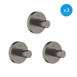 Grohe Essentials Lot de 3 crochets muraux, Hard Graphite Brossé (40364AL1-TrioEssential)