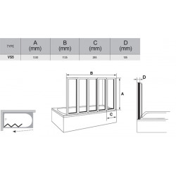  Supernova Pare-baignoire pliable, 5 parties, 133x100cm, Blanc (VS5R0)