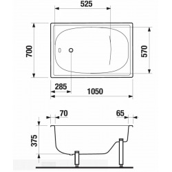  Riga 105 x 70 x 37.5 cm Baignoire gain de place en acier émaillé, sans pieds, blanc (H2340000000001)