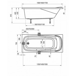  Vanda II 160 x 70 cm Baignoire droite en acrylique, sans pieds, blanc (CP11000000)