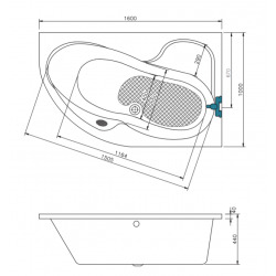  160 x 100 cm Fortuna Plus baignoire d'angle orientation droite en acrylique, sans pieds, blanc (FO1600PPLUS)