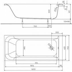 Rekord 160 x 70 cm Baignoire droite avec pieds en acrylique, blanc (XWP1660000)