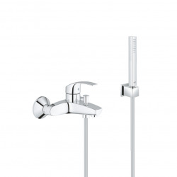 Grohe Set bain/douche mitigeur monocommande + Douchette Stick 1 jet, support mural, flexible, Chrome (32158002-CUBESTICK)
