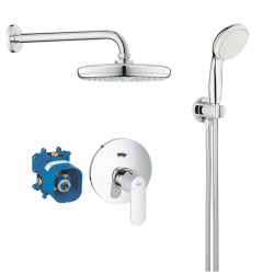Grohe Eurosmart Cosmopolitan Set de douche encastrés tout en 1 avec douche de tête TEMPESTA 210 + Douchette 2 jets, Chrome (25183001)