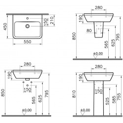 Integra Lavabo suspendu 55x45 cm avec trou pour robinetterie au milieu, Blanc (7049-003-0001)