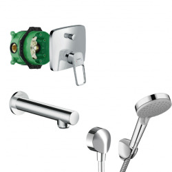 Hansgrohe Logis Loop Set de douche encastré avec mitigeur monocommande, douchette 2 jets, flexible 160cm et bec déverseur mural, Chrome