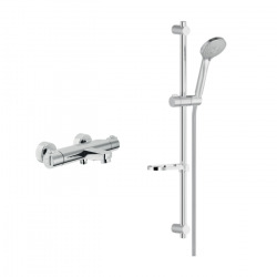 Nobili Tyko Set Mitigeur thermostatique + Douchette 3 jets + Barre de douche réglable max 66cm + Porte savon amovible, Chrome