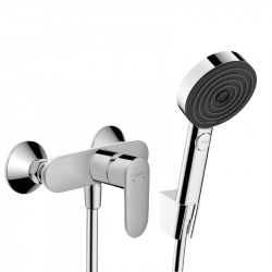 Hansgrohe Vernis Blend Set Mitigeur de douche + Douchette à main XXL 105mm 3 jets + Flexible de douche 125cm, support mural