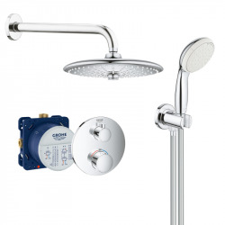 Grohe Grohtherm Set de douche encastré avec mitigeur thermostatique, douche de tête 260mm 3 jets + Douchette 2 jets, Chrome