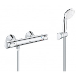 Grohe Precision Flow Set de Mitigeur de douche thermostatique + Douchette 2 jets + Support mural ajustable + Flexible 1750mm, Chrome