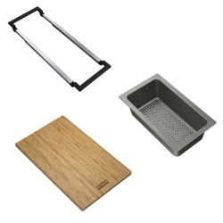 Franke ALL IN Set d'accessoires universel Planche à découper Bambou 32x20 + Panier égouttoir PVC Noir Sanitized (ALLINSET-1-SP)