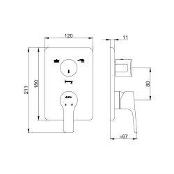  Luna Mitigeur mécanique 2 sorties avec inverseur (102167206EX-KDE)
