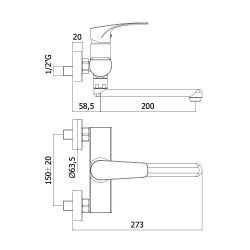  Project mitigeur monocommande pour évier 1/2", avec bras pivotant 200 mm, chromé (SATBSPRO261)