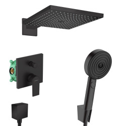 Hansgrohe Vernis Shape Pulsify Set de douche encastré tout en 1 avec douche de tête 300 XXL + Douchette 3 jets, noir mat