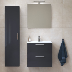 Vitra  Set Mia ensemble meuble 59x61x39,5cm avec miroir, lavabo, éclairage LED + armoire 145x35x35cm, Anthracite brillant