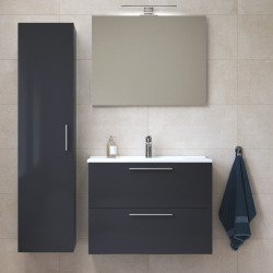 Vitra  Set Mia ensemble meuble 79x61x39,5 cm  avec miroir, lavabo, éclairage LED + armoire 145x35x35cm, Anthracite brillant