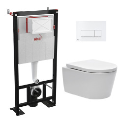 Alca Set bati support autoportant + WC suspendu sans bride, fixations invisibles + plaque double touche blanche (AlcaSATrimless-4)