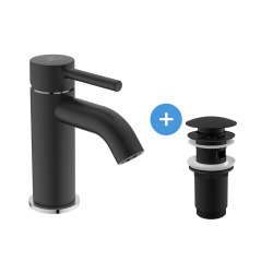Ideal Standard Set mitigeur lavabo monocommande + Bonde pour lavabo clic-clac 5/4, noir mat (BD026U4-CLICLAC)