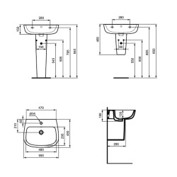  Kheops Lavabo monotrou en porcelaine vitrifiée, avec trop-plein,  600 x 190 x 460 mm, blanc (P098401)