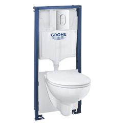 Grohe Pack WC Bâti-support Rapid SL + WC Bau Ceramic sans bride + Abattant softclose + Plaque chrome (39418000)
