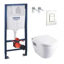 Grohe Pack Bâti-support Rapid SL + Cuvette avec abattant frein de chute + Plaque de commande Blanc Alpin (RapidSL-SM10-4)