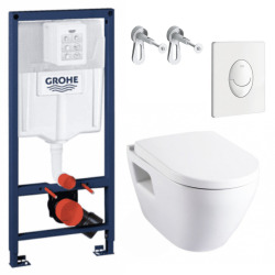 Grohe Pack WC Bâti-support avec Cuvette Serel Solido Compact + Abattant softclose + Plaque blanche (RapidSL-SM10-3)