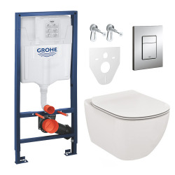 Grohe Pack WC Rapid SL GROHE + Cuvette Ideal Standard Tesi Aquablade rimless + Plaque de commande Grohe Skate Chrome
