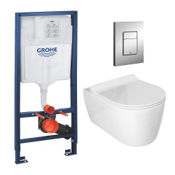 Grohe / Idevit Pack WC Rapid SL + cuvette Alfa sans bride + plaque chrome (RapidSlAlfaRimless)
