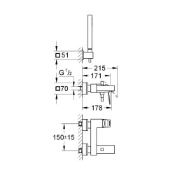  Eurocube Mitigeur monocommande 1/2" bain/douche, Chrome (23141000)