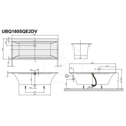 Villeroy & Boch Baignoire rectangulaire Squaro 180x80 cm marbre coulé, sans pieds, blanc (UBQ180SQE2DV-01)