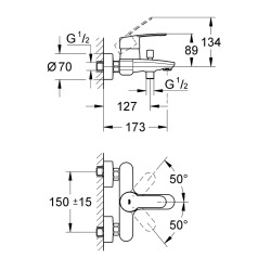 Eurostyle Cosmopolitan Mitigeur monocommande 1/2" bain/douche (33591002)