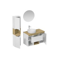 Ensemble de salle de bain avec lavabo comprenant robinet de lavabo, bec et siphon Naturel Stilla blanc brillant (KSETSTILLA013)